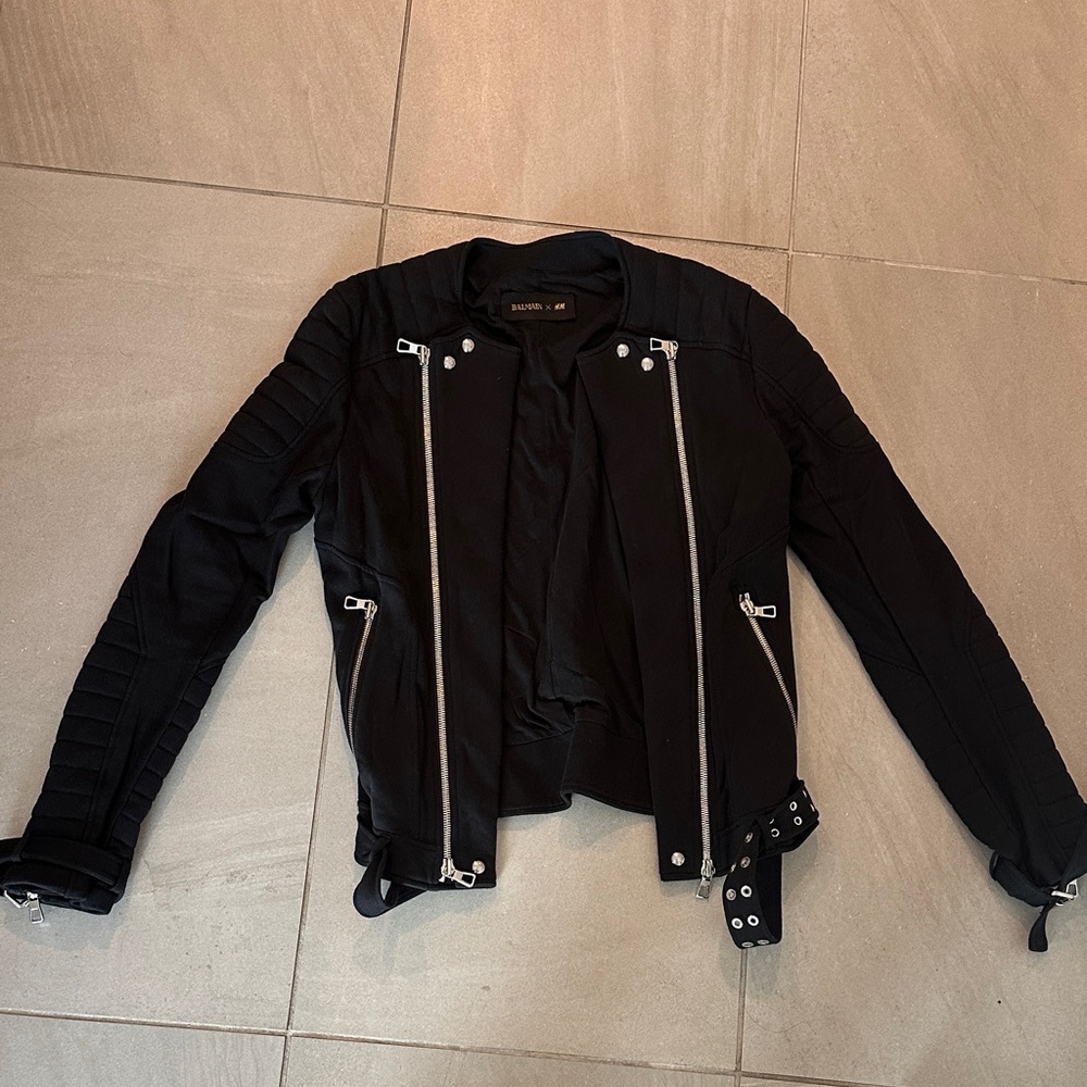 Balmain X Hm Black Leather Jacket with Silver Details
